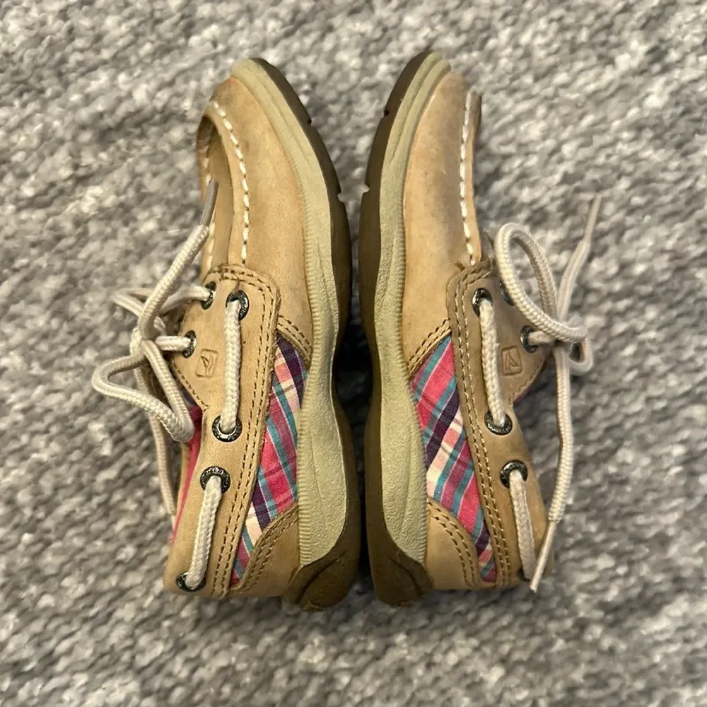 Sperry top-sider boat shoes tan with pastel plaid size 7